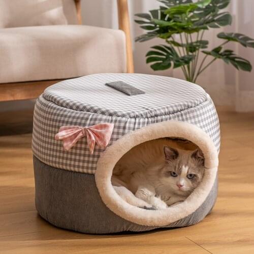 2in1 Pet Cats House Foldable Winter Indoor Cute Kitten Cave Mat Sleep Bag Cat Bed for Small Dogs Beds Cats Nest Window Supplies