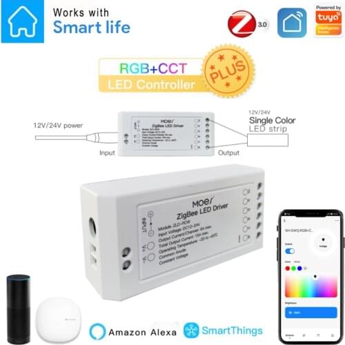 Tuya Zigbee LED Strips Controller RGB+CCT Color Changing Control DC12~24V Smart Dimmer Module Switch Work With Alexa Google Home