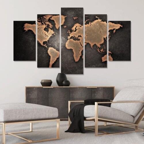 Vintage Abstract Old World Map Rustic 5 Panels Canvas Paintings HD Poster Wall Art Print Picture Living Room Interior Home Decor