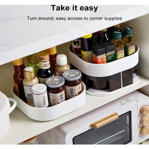 Rotating Organizer Double Layer Spice Rack Organizer Seasoning Holder Kitchen Storage Tray Home Supplies For Kitchen Accessories