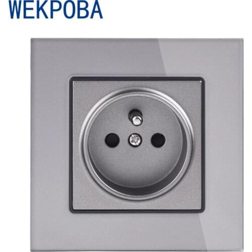WEKPOBA Grey Tempered Glass Panel French/Polish Standard Wall Power Socket With 2/4 USB Charge Port Hidden Soft LED 86mm/146mm