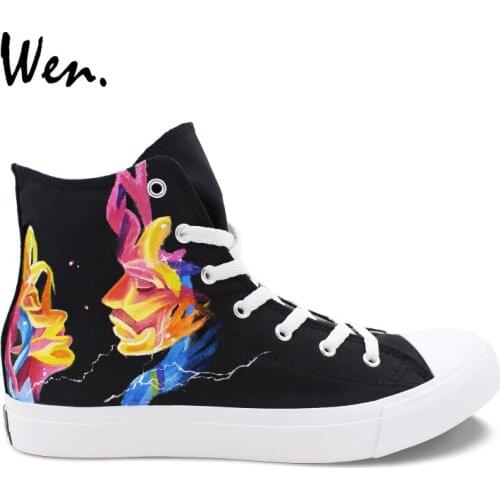 Wen Design Black Hand Painted Shoes MUSE High Top Women Canvas Sneakers Men Athletic Shoes Skateboarding Sports Footwear