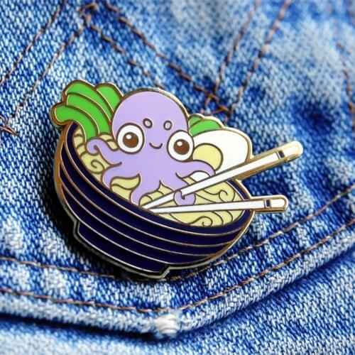 Funny Delicious Octopus Ramen Enamel Brooch Pin Backpack Hat Bag Lapel Pins Badges Women Mens Fashion Jewelry Accessories