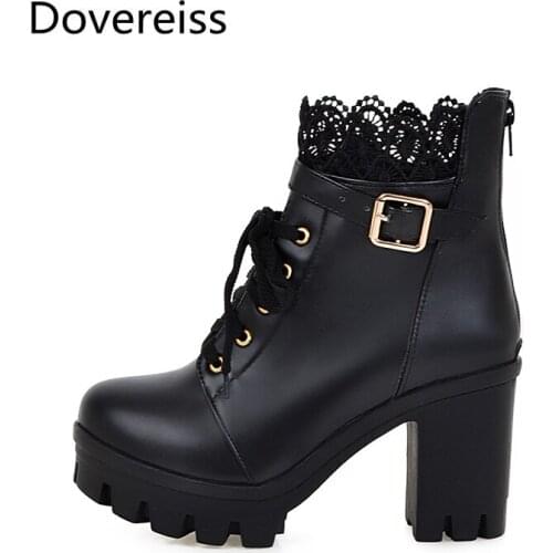 Dovereiss Fashion Womens Shoes Winter new Zipper Sexy white Short boot Elegant sexy Concise Mature Cross tied Short boots 40