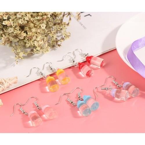 New Fashion Creative Simulation Of Baby Pink Milk Bottle Earrings Cute Handmade Earrings Womens Jewelry