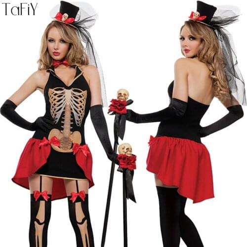 TaFiY 4pcs set Gothic Vampire Ghost Bride Costumes For Women Halloween Costume Cosplay Adult Fancy Dress