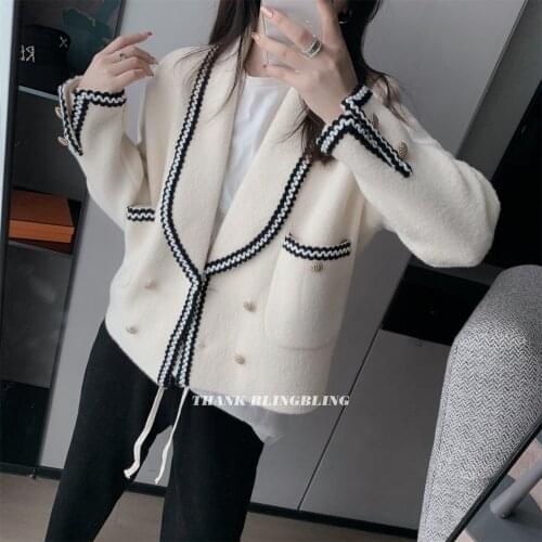 Temperament Wave Line Big Lapel Short Knitted Jacket Womens Spring And Autumn 2021 New Versatile Top Fashion