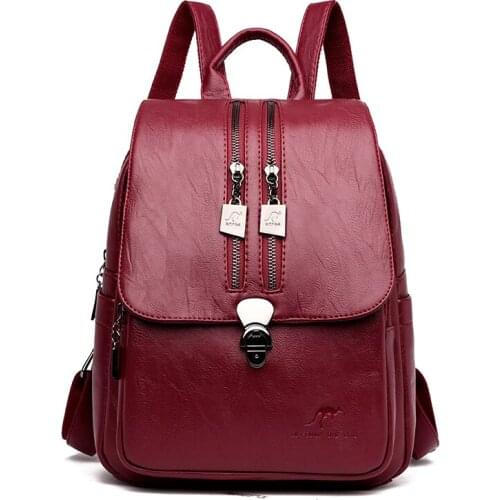 2019 Women Leather Backpacks Travel Shoulder Bag Female Backpack For Girls Sac a Dos Vintage Bagpack Ladies Mochilas Rucksacks