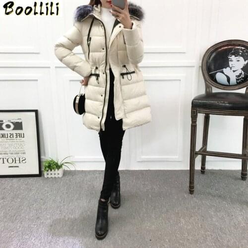 Boollili 2020 Womens Down Jacket Korean Long Coat Female Puffer Jacket Women Large Fur Collar Korean Warm White Duck Down Coat