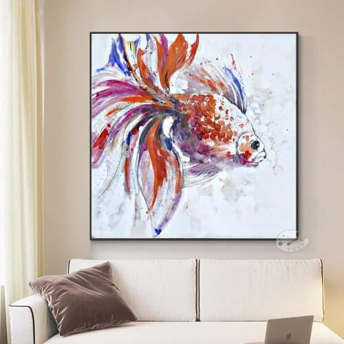 100% Handmade Canvas Abstract Animal Goldfish Oil Painting Used to Decorate The Home Wall kawaii Room Decor Painting
