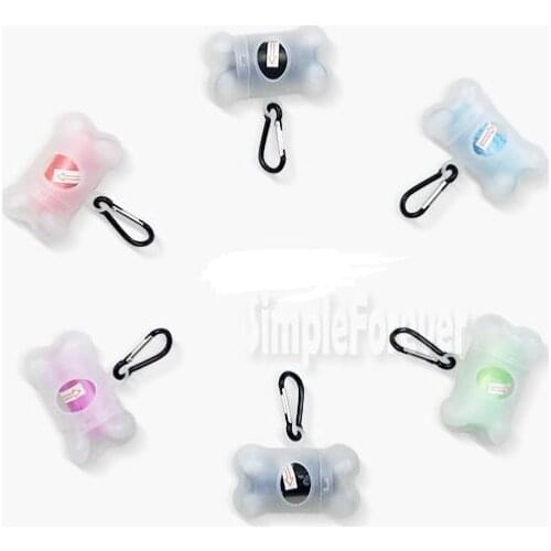 100pcs Transparent Garbage Bags Pet Dog Bone Shape Waste Poo Dispenser Box Clean Up Bags Holder Case