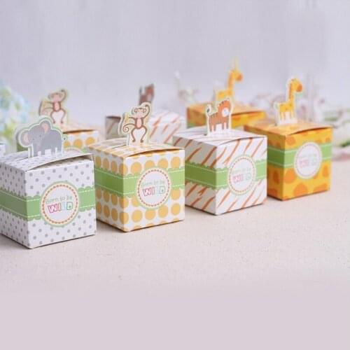 12PCS Born To Be Wild Jungle-Themed Favors Box Baby Birthday Party Supplies Animal Design Candy Box Sweet Boxes