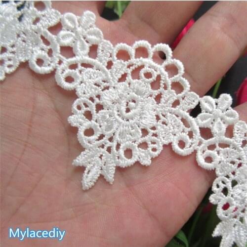 5 yard Ivory Polyester Flower Handmade Embroidered Fabric Lace Edge Trim Applique Ribbon DIY Sewing Craft Decoration