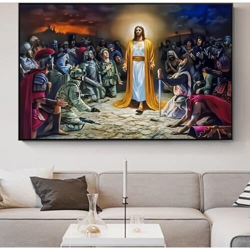 Abstract Christian Jesus Saves The World Canvas Painting Cuadros Posters Prints Wall Art for Living Room Home Decor (No Frame)