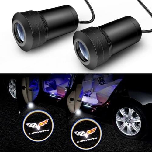 AEING 2*Universal Ghost Shadow Logo welcome Car LED Door Light Laser Courtesy Slide Projector logo Emblem light For CORVETTE