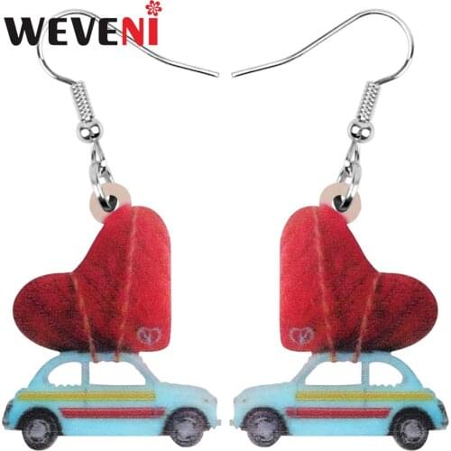 WEVENI Acrylic Valentines Day Anime Car Love Heart Earrings Drop Dangle Jewelry For Lady Girl Kid Lover Festival Gift Accessory