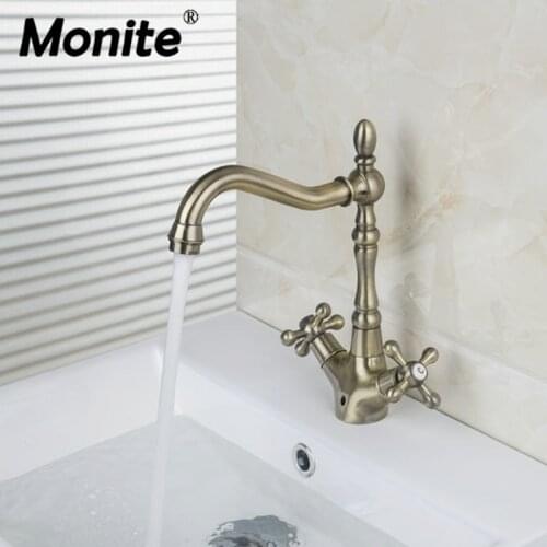 Monite Antique Brass Kitchen Faucets Basin Sink Mixer Taps Vintage Retro Chic Swivel Durable Anti-brass Kitchen Mixer Tap Faucet