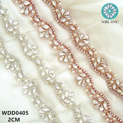 1 YARD) Handmade bridal beaded pearl crystal rhinestone applique trim silver gold sew iron on for wedding dresses WDD0405