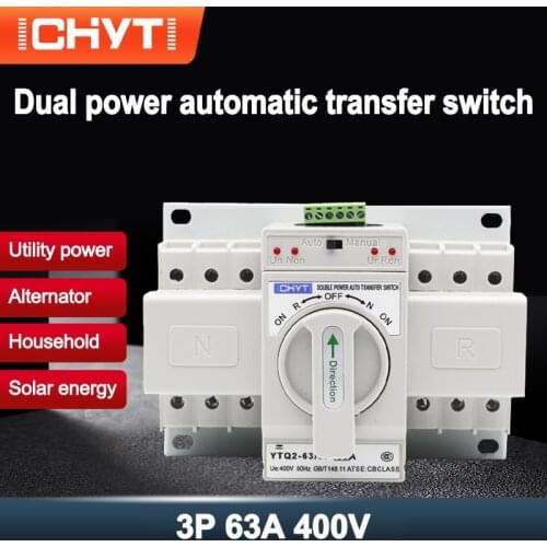 3P 63A 380V 400V MCB Type Dual Power Automatic Transfer Switch CB Class ATS Change Over Switch ICHYTI