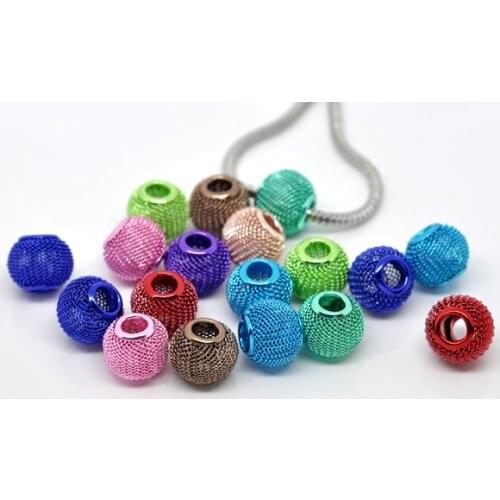 Free Shipping 50pcs Random Mixed Multicolor Mesh Spacer Beads Fits Charm Bracelet 14x12mm Wholesale