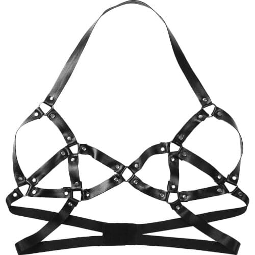 Sexy Open Chest Bra Women Body Chest Harness Bra Chest Bondage Lingerie Punk Gothic Leather Garter Belt Suspenders Cage Bra Top
