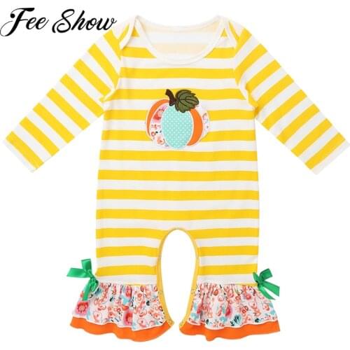 #6-24M Infant Babies One Piece Halloween Costume Long Sleeves Pumpink Pattern Jumpsuit Bodysuit