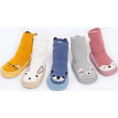Toddler Indoor Sock Shoes Newborn Baby Winter Thick Cotton Baby Girl Sock With Rubber Soles Anti Slip Infant Cartoon Sock