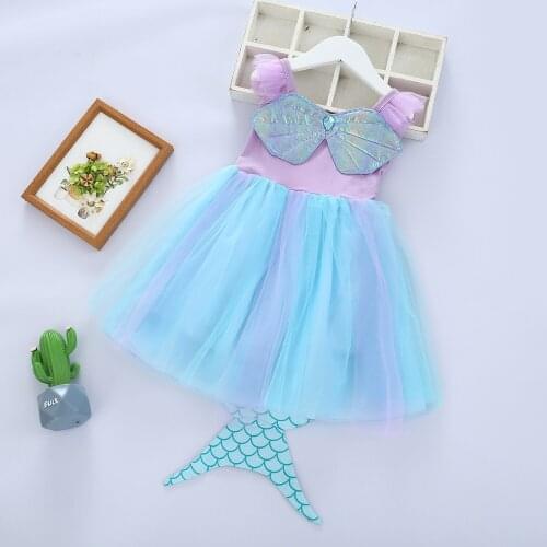Childrens Mermaid Cosplay Costume Dress Stitching Pettiskirt Summer Girl Snow White Net Gauze Skirt Baby Super Fairy Dresses