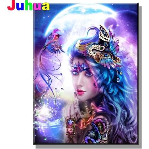 DIY Diamond Painting fantasy Woman Bird Rhinestones Diamond Mosaic Portrait 5D Full Square Round Embroidery Beaded Home Decor