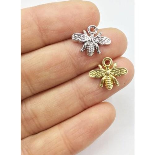 Eruifa 20pcs 15*10mm Gold/Silver Plated Bee Zinc Alloy Charms Pendant Jewelry DIY Necklace Bracelet Earrings 2 colors