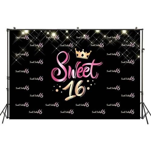 Photography Backdrop Adult Pink Girls Sweet Sixteen Ceremony Birthday Party Dessert Table Gold Crown Photo Background PropW4541