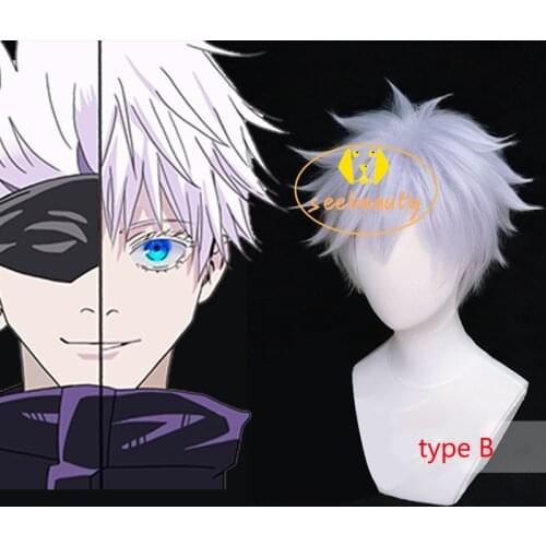 Gojo Satoru Cosplay Wigs Anime Jujutsu Kaisen Gojo Short Heat Resistant Synthetic Hair with Wig Cap Party Wig without Eye Patch