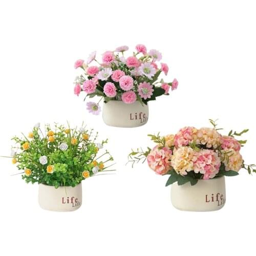 Artificial Flower Plants False Faux Fake Flowers with Ceramics Vase Decorative with Pot Garden Home Office Table Party Decor
