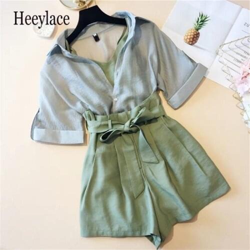 Women Summer Cotton And Linen Three Piece Sets Casual Tops+Camis + Shorts Elastic Waist Wide Leg Pants Suits women 3 Piece Set