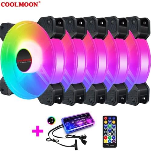 COOLMOON Computer Case Cooling Fan 12cm RGB Heatsink Speed Adjust Mute PC CPU Cooler Gamer Cabinet Cool down ARGB With IR Remote