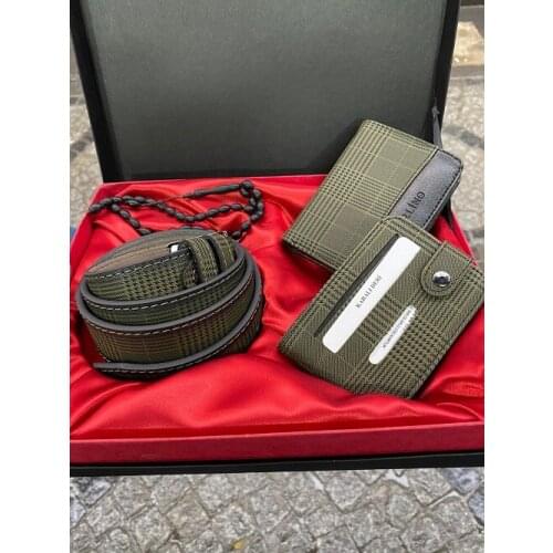 Captain & Polo Green Plaid Men 'S Wallet Belt The Kartlıkl Rosary Special Gift Boxed set