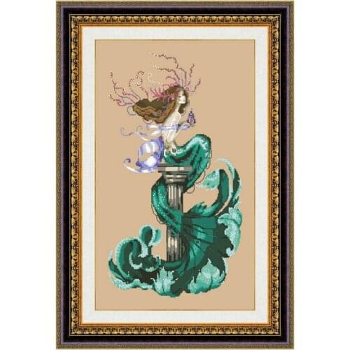 Chasing dreams mermaid cross stitch kit aida fabric 18ct 14ct 11ct flaxen linen cotton thread beads embroidery craft set