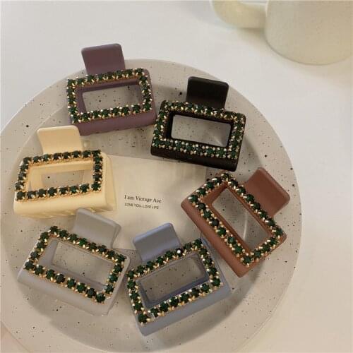 New Korea Rhinestone Matte Resin Colorful Geometric Square Hollow Shark Hair Clip Headwear Accessories for Women Girls