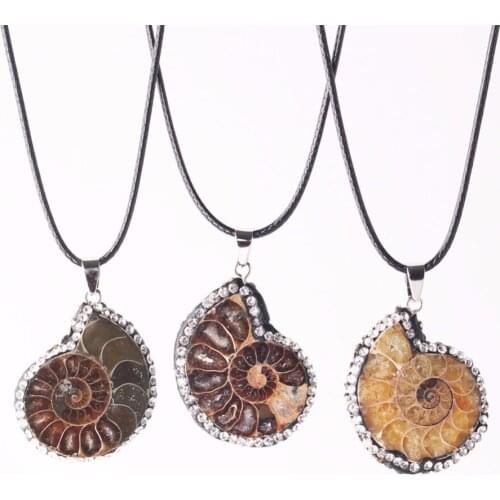 Druzy New Arrival Pave Rhinestone Ammonite Pendant Fashion Conch Snail Sea Shells Charm Pendant Bead Necklace Men Women Jewelry