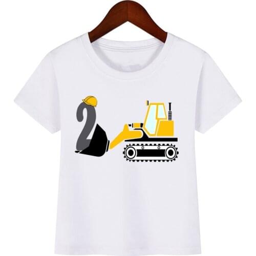 Boys Happy Birthday Bulldozer Number 1-8 Print T shirt Baby Summer T-shirt Kids Cartoon Bulldozer Birthday Present Cute Clothes
