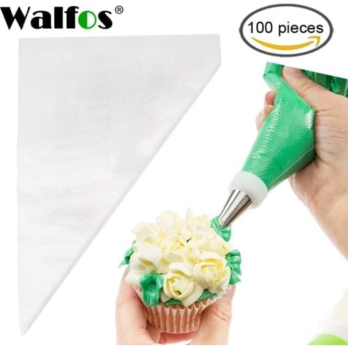 WALFOS 100 Pcs/Set Disposable Pastry Bags Cake Decoration Kitchen Icing Food Preparation Bag Cup Cake Piping Kitchen Baking Tool