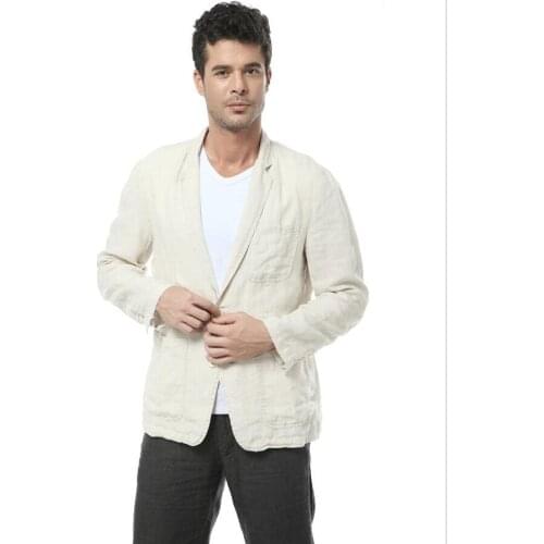 Pure natural linen jacket men thin blazer masculino loose casual casaco jaqueta masculina coats mens suits beige american