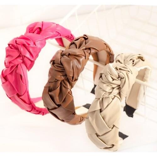 Women Headband PU Leather Retro Hairbands For Women Top Knotted Girls Hair Band Female Hair Accessories Handmade Head Hoop Bezel