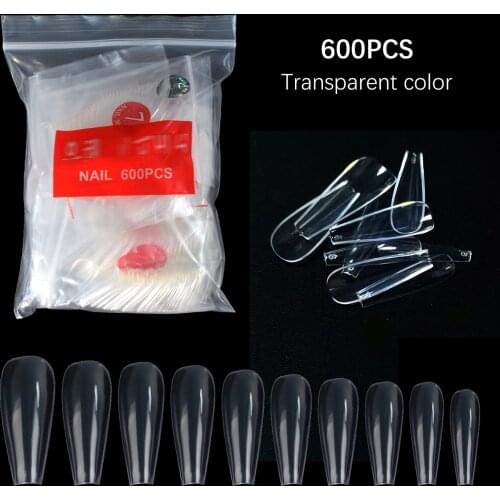 Transparent Nail-tips Salon Natural Press On Nails Art X Long Coffin Ballerina Artificial Fake Nail DIY Manicure Learners 600pcs