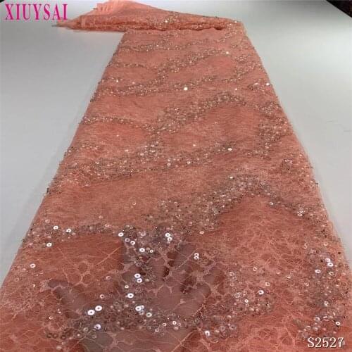 Pink french tulle lace fabric 2021 high quality embroidered african net laces nigerian fabrics with sequins 5 yards
