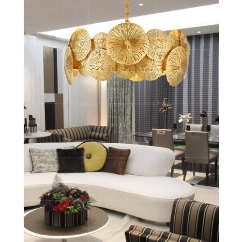 Nordic light luxury creative leaf copper chandelier designer villa living room dining room coffee shop luxury lamps