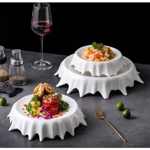 Modern White Irregular Plate Hotel Dim Sum Dessert Dinner Plate Household Cutlery Set Cooking Dishes Kitchen Utensils Porcelain