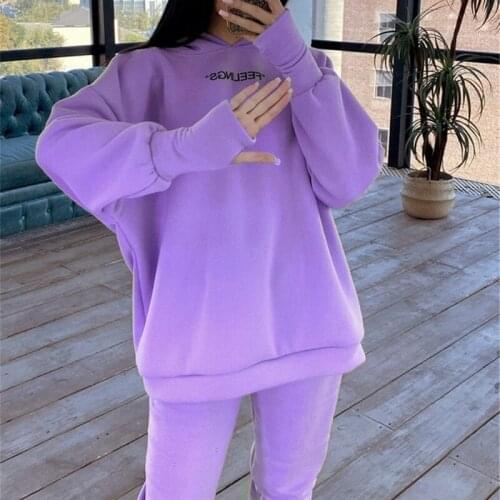 Tracksuits Womens Hoodie Pants Set Loose Long Sleeve Sportwear Tracksuit Set 2021 Autumn Winter Suits Thin Fleece For Women