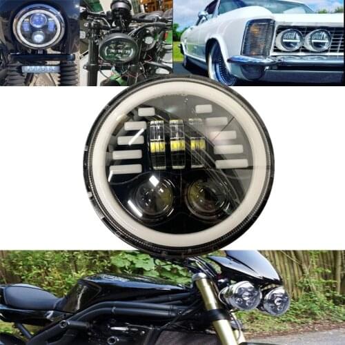 5.75'' LED motorcycle Headlight Halo White DRL Angel eyes turn signal light for Honda Choppers Chevy GMC Speed Triple Rocket III