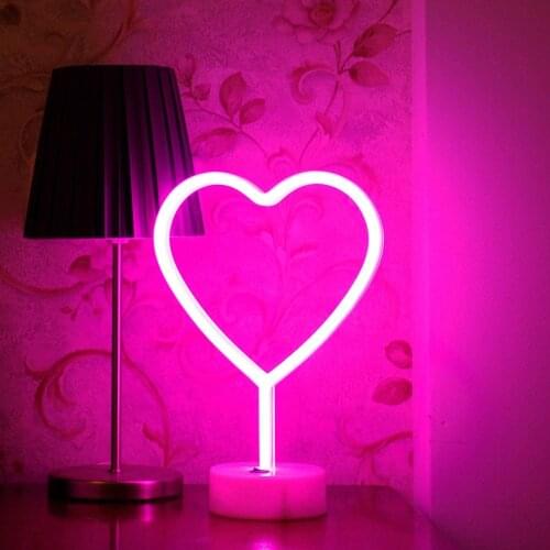 LED Heart Design Neon Sign Night Light Art Decorative Lights Plastic Table Lamp for Kids Baby Room Holiday Lighting Xmas Party